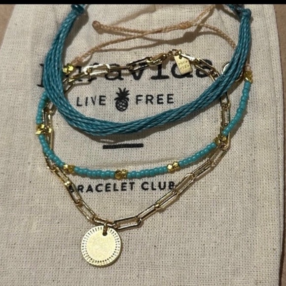 PURA VIDA Custom Turquoise 3 piece Gold Chain & Seed Bead Bracelet Set NEW! Rare - Picture 6 of 7